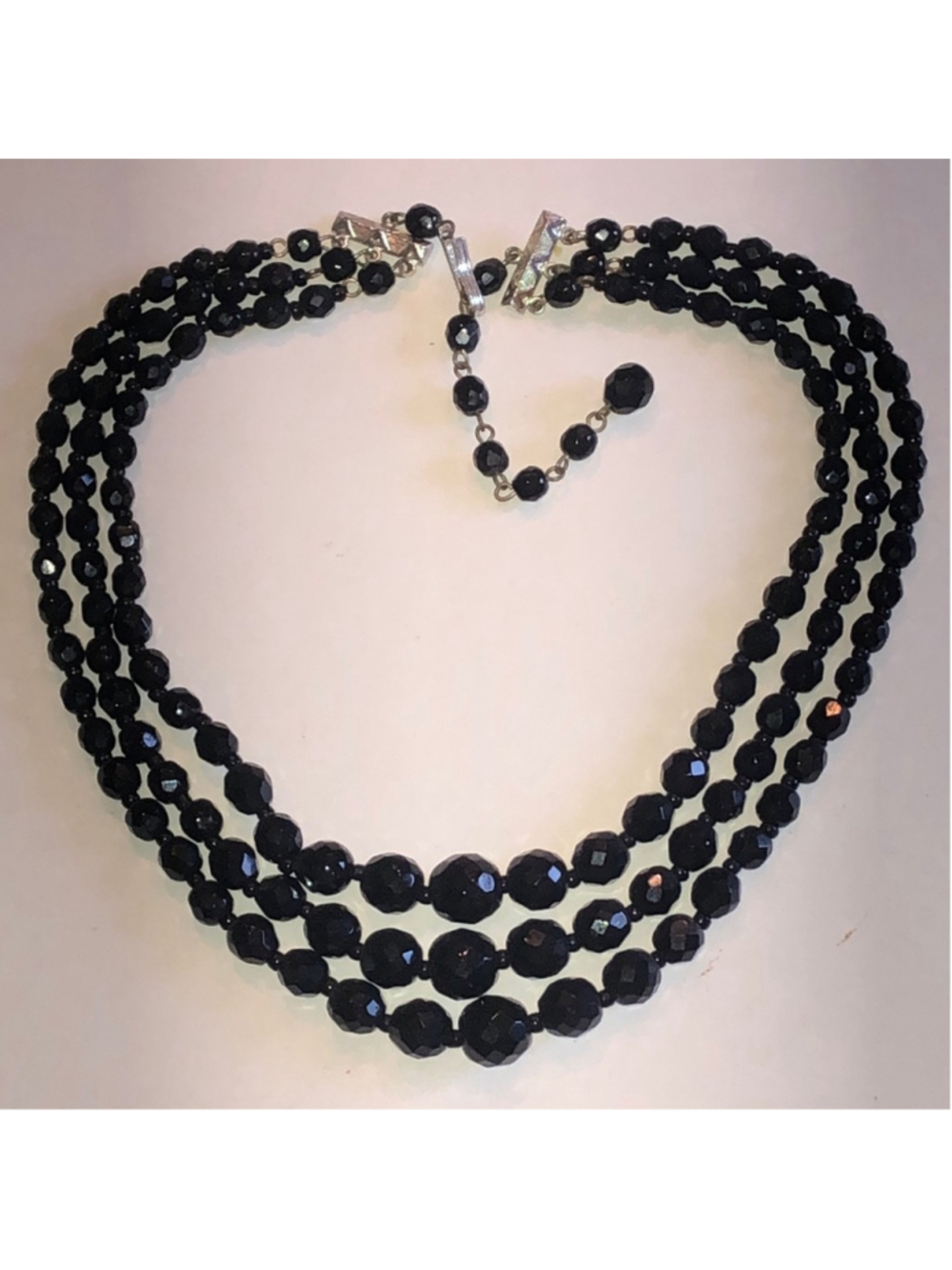 Western Germany Elegant Vintage Black Glass Beaded Necklace